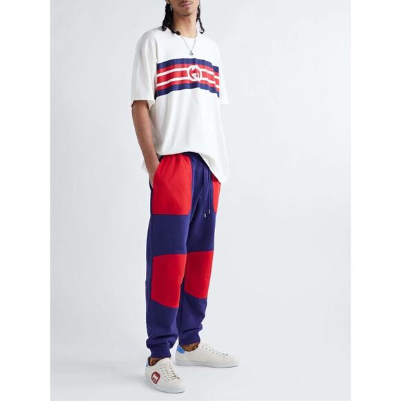 Gucci x The North Face XL Blue Red Paneled Lounge Sweatpants Jogger NWT $1380 - Picture 4 of 11